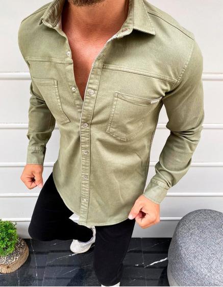 Pánska košeľa s dlhým rukávom khaki DX1929