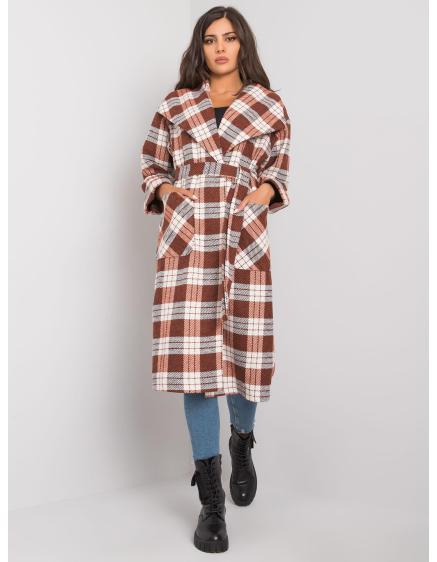 Dámsky kockovaný kabát Fannita hnedý a biely