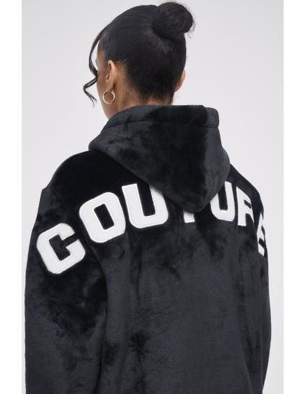 The Couture Club BLACK - HOODIE OVERSIZED APPLIQUE FUR COUTURE